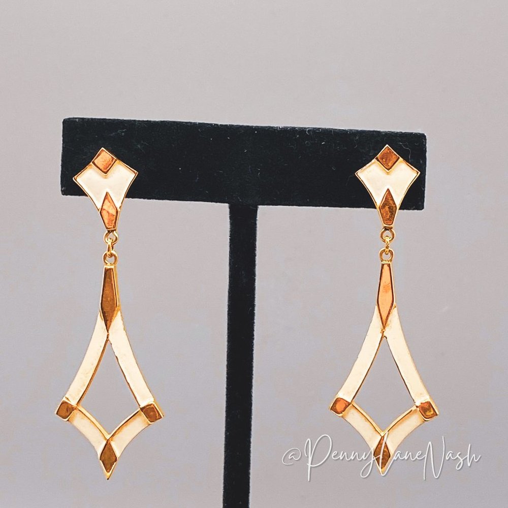 Vintage White Triangle Teardrop Dangle Earrings